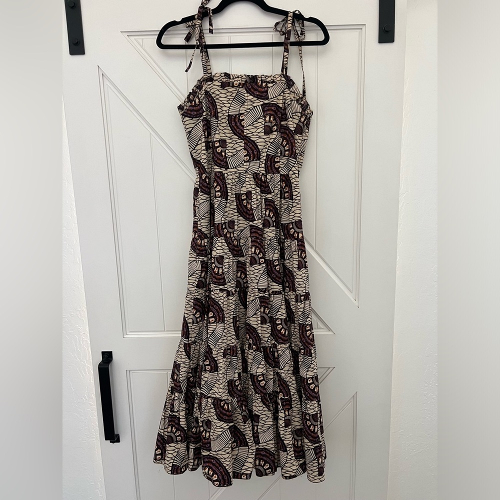 Ulla Johnson Purple and Cream Shell Ellyn Tiered Skirt Midi Dress size 2